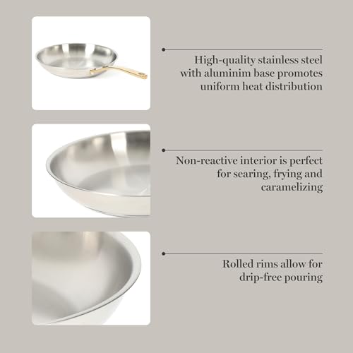 Castelle 12 Inch Stainless Steel Frying Pan with Gold (Stainless Steel W/ Gold Handle / 12" Frying Pan)