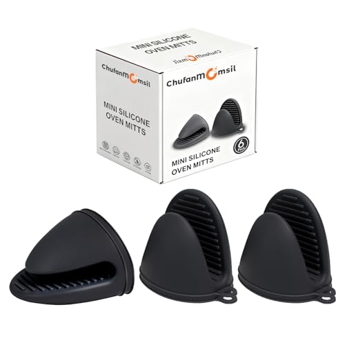 Silicone Oven Mitts Heat Resistant Hot Pot Holders Set for Kitchens (6 Pack / Black)