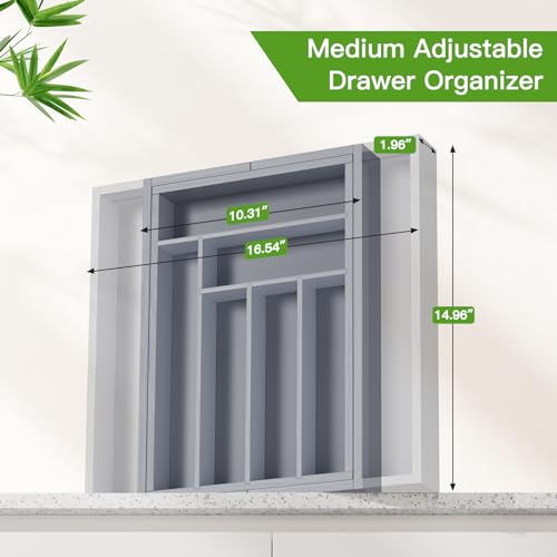 Bamboo Expandable Silverware Drawer Organizer (Grey / Medium)