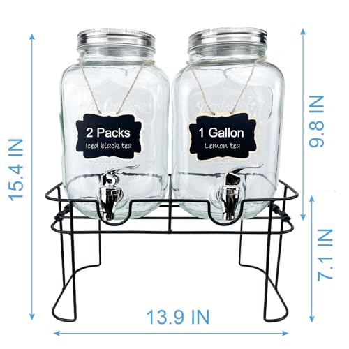 1 Gallon Glass Drink Dispenser for Parties (1 Gallon Double With Stand)
