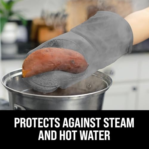 BPA Free Soft Silicone Oven Mitts (Gray / 2-Piece 13.7" Oven Mitts)