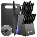 17 Piece Black German Steel Kitchen Knife Block Set