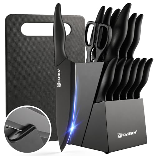 17 Piece Black German Steel Kitchen Knife Block Set