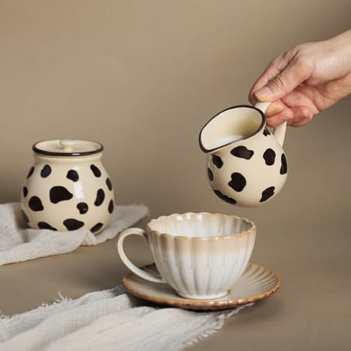Retro Cow Pattern Ceramic Creamer with Handle