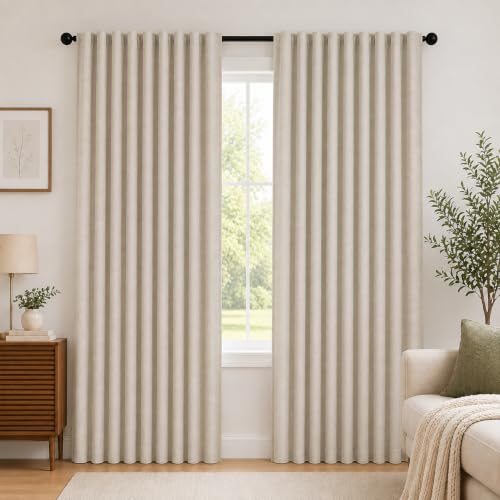 100% Blackout Linen Curtains 84 Inch Long for Living Room Bedroom (Light Taupe/Linen Total Blackout / 52"W x 84"L (Pack of 2))