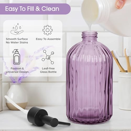 Stripe Glass Soap Dispenser with Black Plastic Pump (Plastic Pump / Purple)