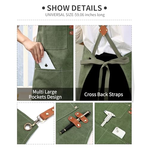 Cotton Canvas Cross Back Apron for Men and Women (Army Green)