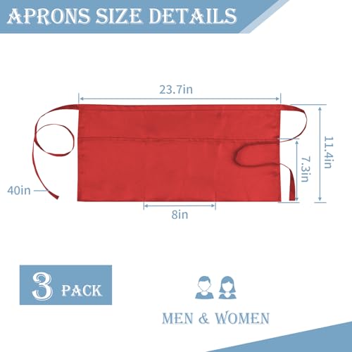 Server Apron Waitress Apron with 3 Pockets (Red)