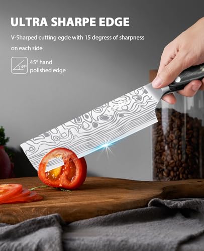 7” Nakiri Chef's Knife with Finger Guard (Silver Nakiri Knife)