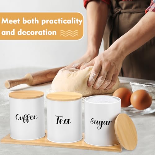 Coffee Tea Sugar Container Set with Tray (White)