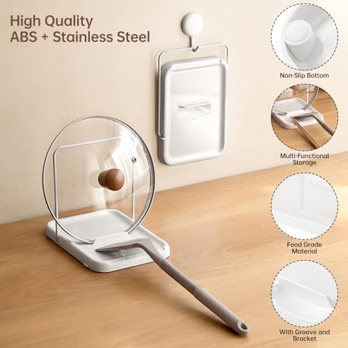 Pot Lid Holder with Spoon Rest (White)