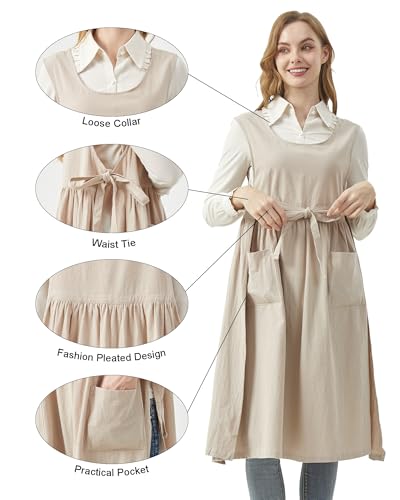 Cotton Apron Women Split Plus Size Bib with Pockets for Cooking (Beige)