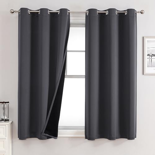 100% Blackout Curtains for Bedroom 54 Inches Long 2 Panels Set (42"W x 54"L (Pack of 2) / Dark Grey)