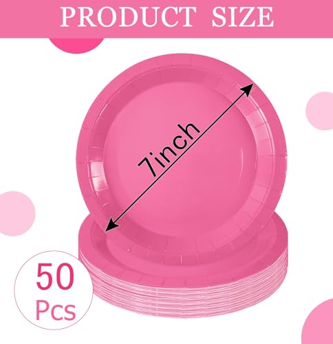 50 PCS Hot Pink Paper Plates (Hot Pink / 7 INCH)