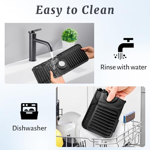 14.6 Inch Faucet Mat for Kitchen Sink Splash Guard (Black / 14.6" x 5.5")