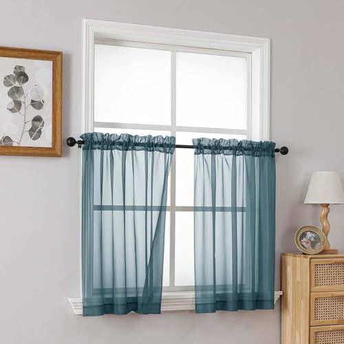 Dusty Blue Sheer Curtains Tier 30 Inches Length 2 Panels (42"W x 30"L (Pack of 2) / Dusty)
