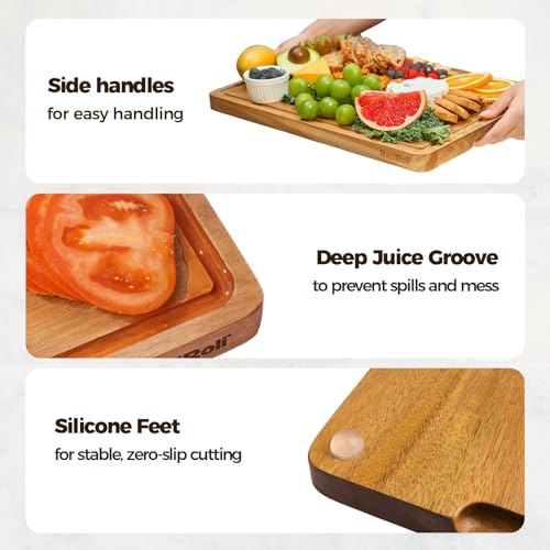 Acacia Wood Cutting Board for Kitchen (13"L x 10"W)