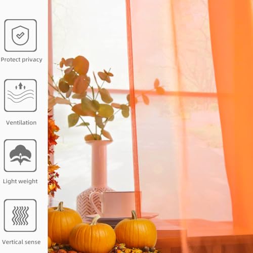 Solid Sheer Rod Pocket Curtain Voile Draperies 2 Panels White Beige Black Grey Coffee 52 Inch Width 84 Inch Long 1 Pair for Kitchen Bedroom Children Living Room Yard (Orange Red / 52"W x 84"L (Pack of 2))