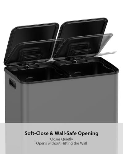 Dual Trash and Recycling Bins for Kitchen (Gray / 2 x 11 Gallon)