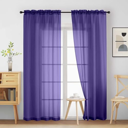 Purple Sheer Curtains 84 Inches Long 2 Panels (42"W x 84"L (Pack of 2) / Purple)