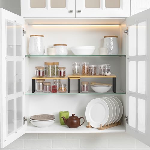 Bamboo Cabinet Organizer Shelf (Black + Natural Beige / 15.6''W)