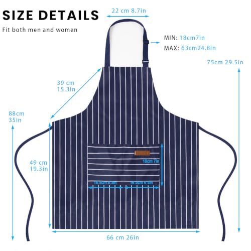 Adjustable Bib Apron with 2 Pockets Chef Cooking Kitchen Restaurant Aprons for Women Men (Blue Wide)
