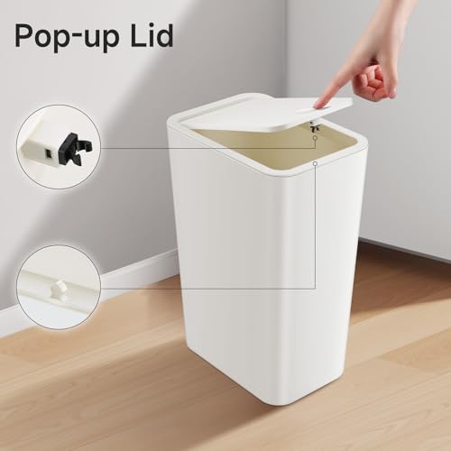 Bathroom Trash Can with Lid (White, 1 Pack)