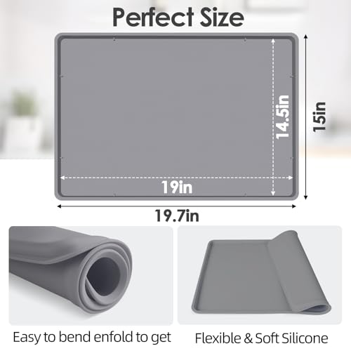 Silicone Coffee Maker Mat with Lip for Countertops (Grey / 19.7'' x 15'')