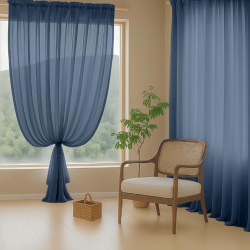 Navy Blue Sheer Curtains 84 Inches Long 2 Panels (42"W x 84"L (Pack of 2) / Navy Blue)