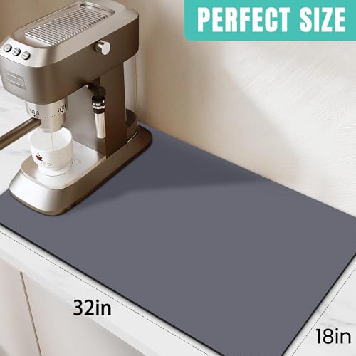 Coffee Mat Super Absorbent Dish Drying Mat Coffee Bar Mat 18"x 32" (Gray / 32" x 18")