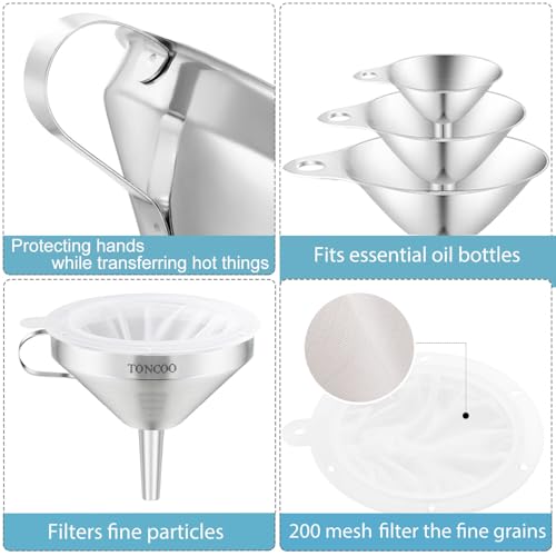 6 Pack Stainless Steel Funnels for Kitchen Use