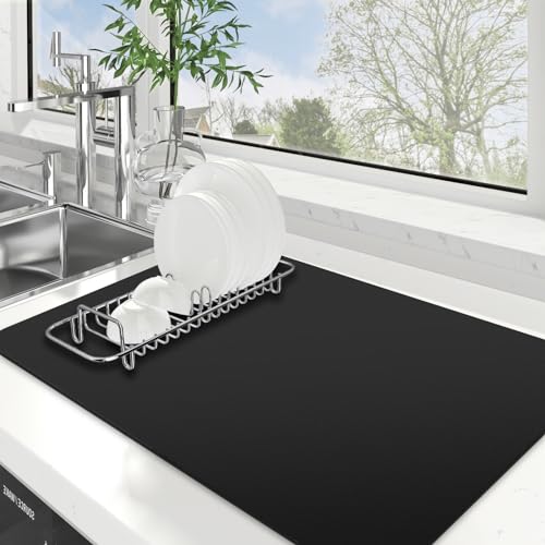 Dish Drying Mat Absorbent Dish Drying Mats for Kitchen Counter 16"x 24" (Classic Black / 24" x 16")