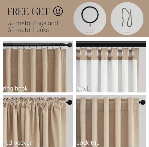 Light Taupe Blackout Textured 90 Inch Long Linen Blend Curtain Draperies Pinch Pleat Back Tab with Hooks Energy Saving Thermal Insulated Curtains for Living Room (Tan / 52"W x 90"L (Pack of 2))