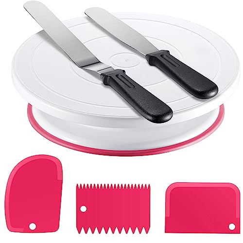 Cake Decorating Kit with Turntable Baking Supplies for Beginner Pros (Pink)