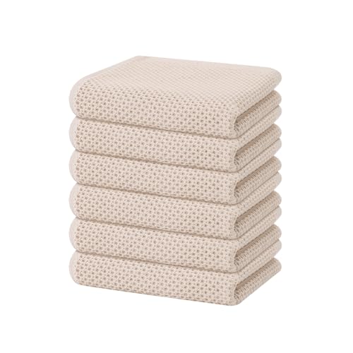 100% Cotton Waffle Weave Kitchen Dish Towels 6 (Beige / 13 X 28 - 6 Pack)