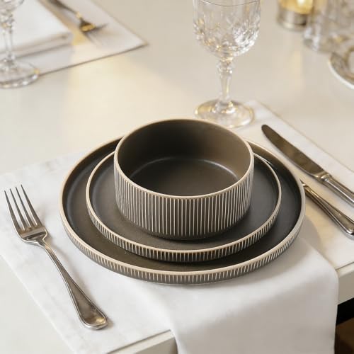 Stoneware Dinnerware Sets for 4 (Matte Green / 4-Set(12pcs))