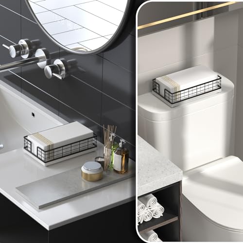 Guest Towel Holder Tray for Bathroom (Black/Farmhouse White / 9.06 x 5.51 x 2.56 inches)