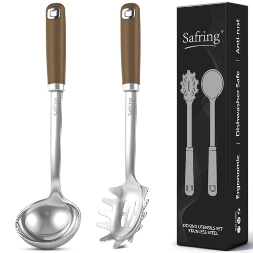 Stainless Steel Soup Ladle and Spaghetti Spoon Set (Coffee)