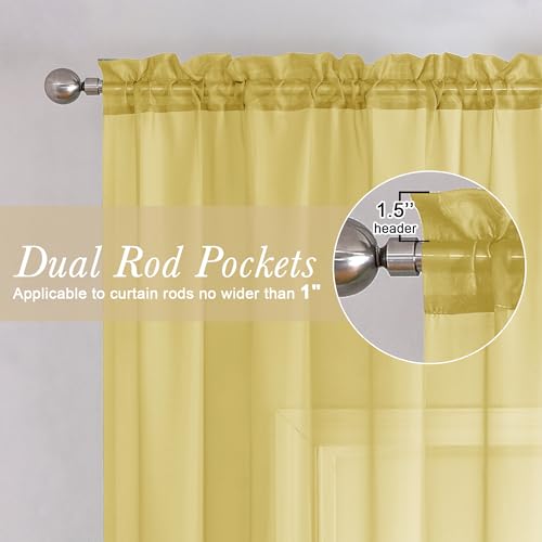 Yellow Sheer Curtains 63 Inch Length 2 Panels (Yellow / 40"W x 63"L (Pack of 2))