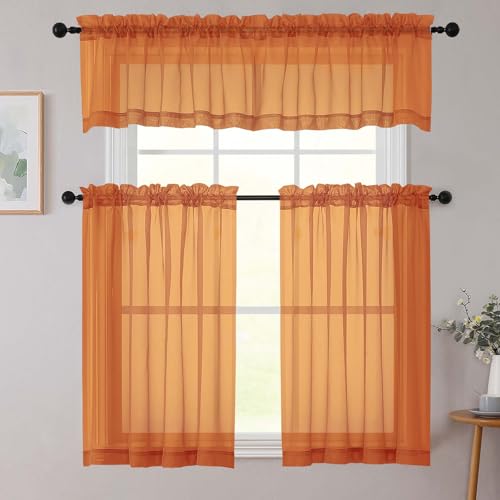 Cafe Curtains 36 Inch Length Tier 2 Pieces (Orange / 42"W x 36"L (Pack of 2))