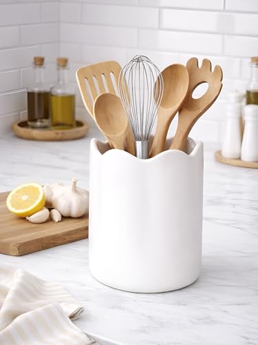 Ceramic Utensil Holder for Kitchen Counter (White / 7.1")