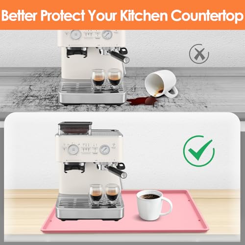 Silicone Coffee Maker Mat with Lip for Countertops (Pink / 19.7'' x 15'')