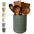Large Stoneware Kitchen Utensil Holder for Kitchen Counter & Countertop Cooking Utensil Holder Spatula Holder Utensil Crock for Kitchen Counter Vertical Ribbed Fluted Stripe (Concrete Grey)