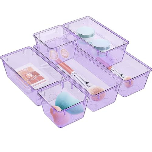 6 Pack Clear Drawer Organizer Set (Purple / 6 PCS)