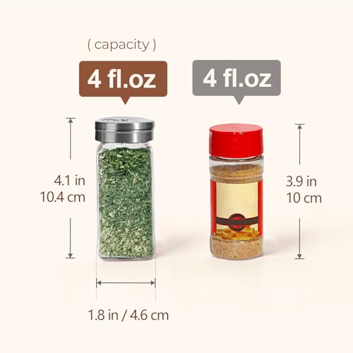 Glass Spice Jars with Shaker Lids 4 oz 6 Pack Square (4 fl oz x 6 - Shaker Lids)