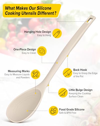 Pack of 2 Silicone Cooking Spoons (Khaki)