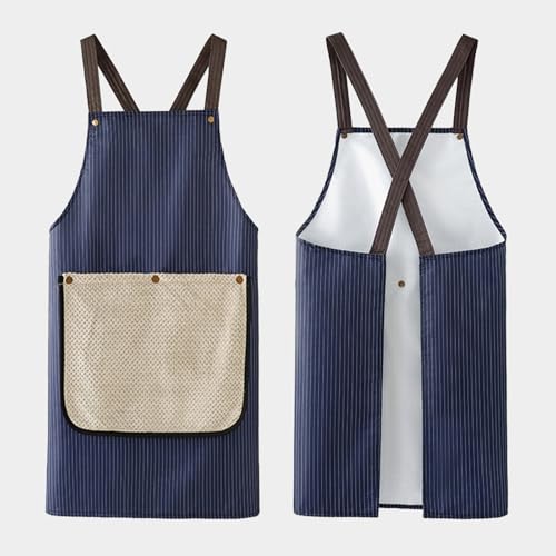 Kitchen Waterproof Apron Adjustable Women Cross Back Aprons Chef Apron with Towel Attached for Men Cooking Baking Blue (Blue)