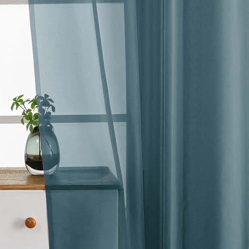Dusty Blue Sheer Curtains Tier 30 Inches Length 2 Panels (42"W x 30"L (Pack of 2) / Dusty)