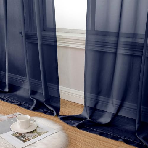 Sheer Navy Blue Curtains for Bedroom Living Room 90 Inches Long 2 Panels Set (Navy Blue / 42"W x 90"L (Pack of 2))