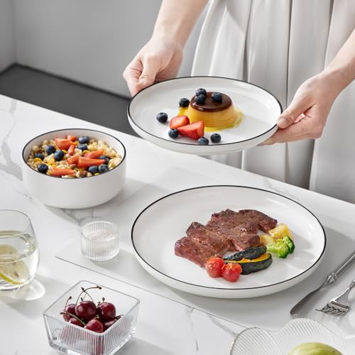 Plates and Bowls Sets (Ivory White-Black Rim / 24 Pcs (Service for 8))